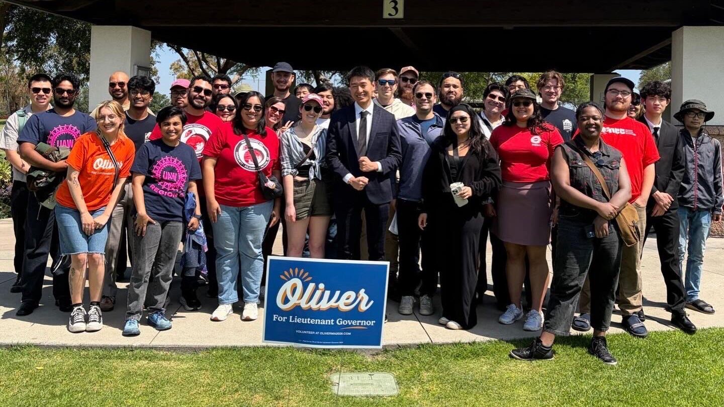 OC DSA members prepare to canvass for DSA Lt. Gov candidate Oliver Ma.